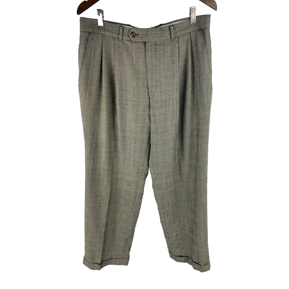 Lauren Ralph Lauren (Fits 33x29) Wool Cashmere Houndstooth Glen Plaid Pants Cuff